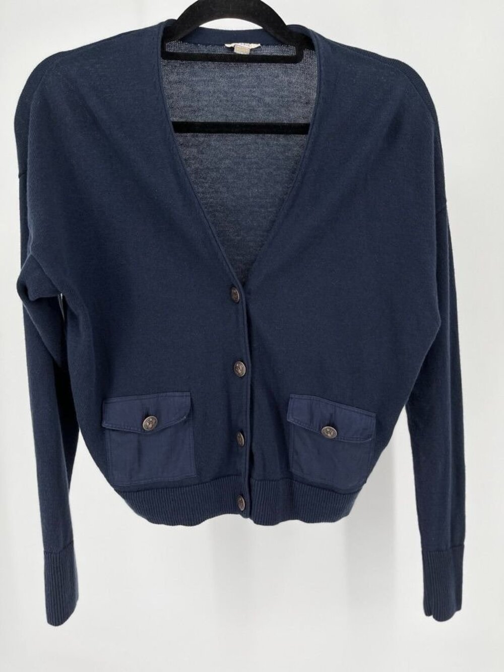 Fossil Cropped Cardigan Pockets Fancy Eagle Buttons Navy Blue X Small